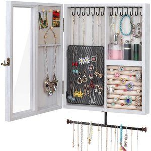 Wall Mounted Jewelry Organizer Rustic Wood